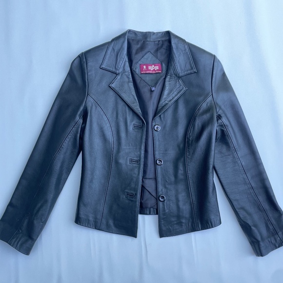 Black Genuine Leather Jacket - Picture 1 of 5